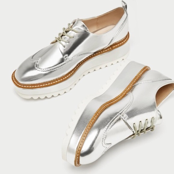 Zara Shoes - ZARA SILVER lace up CREEPERS platform OXFORDS 10